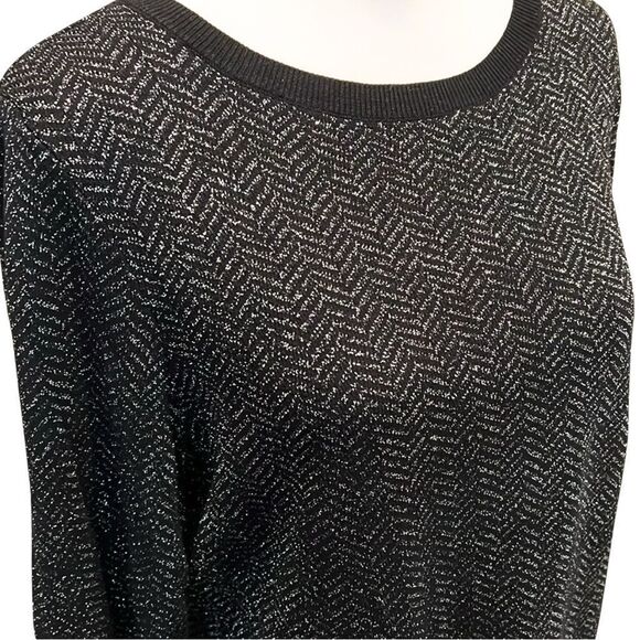 Ann Taylor Pullover Sweater Metallic Shimmer Crewneck Black Long Sleeve L - Picture 3 of 8